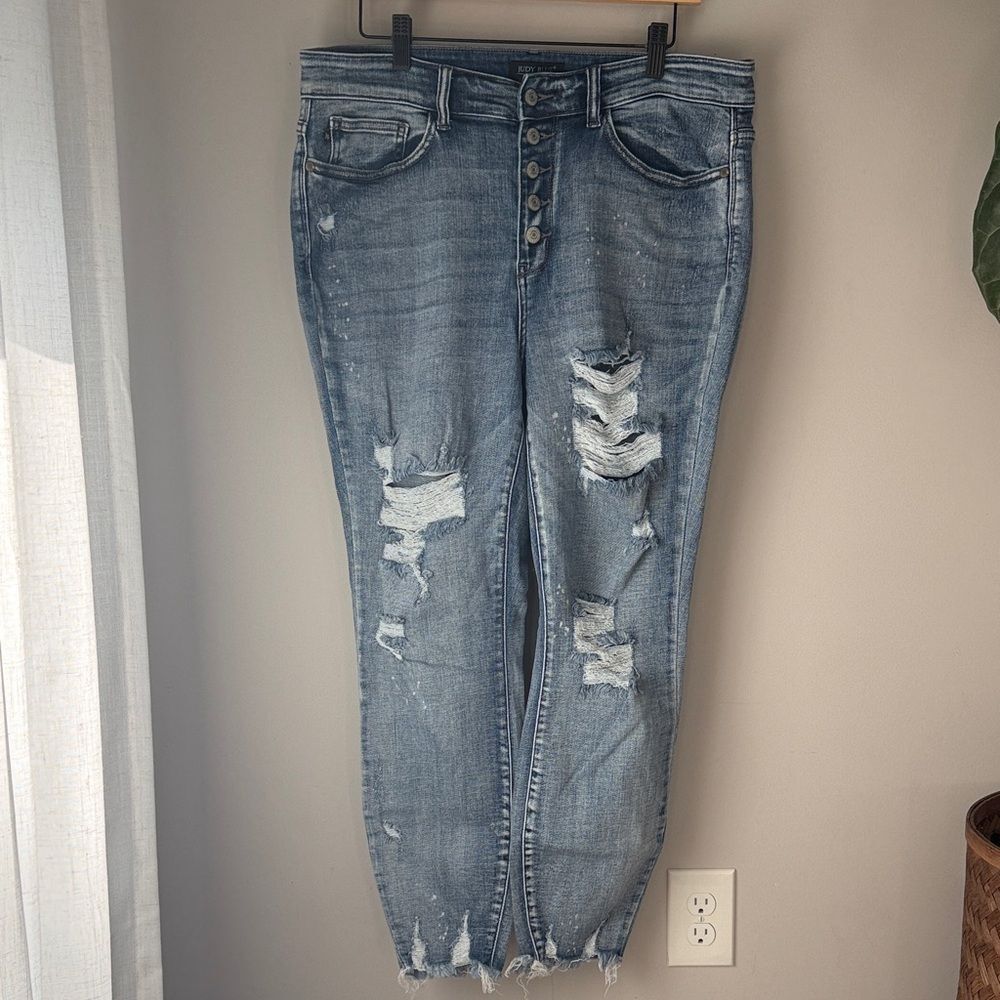 Judy Blue Skinny Acid Washed Distressed Jeans